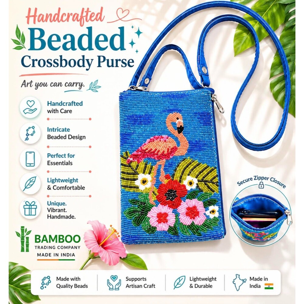 Bamboo Trading Handmade Crossbody or Wristlet Purse Flamingo Follies Club Bag